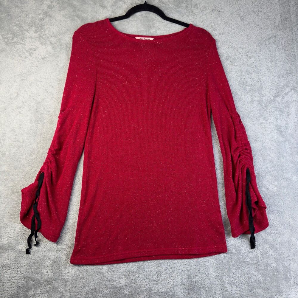 Juicy Couture Sweater Women XS Red Metallic Bell Cinched Long Sleeve Sparkle Y2K